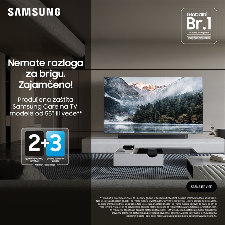 Nemate razloga za brigu - zajamčeno! Dodatna zaštita Samsung Care 2+3 godine redovnog jamstva.